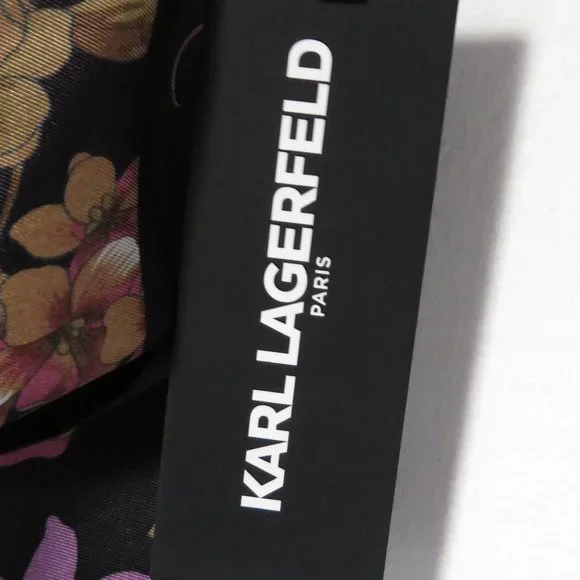 Karl Lagerfeld Black Silk Floral Scarf/Wrap - Picture 9 of 13